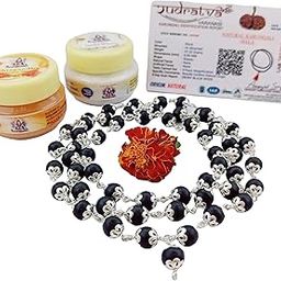 Rudratva 100% Natural Unpolished Karungali Malai Crafted with German Silver | Original 8mm Ebony Wood 54+1 Beads - with 2 Lab Certification | For Pooja, Jaap - கருங்காலி மாலை | with Pure Chandan & Bhasma-image-39