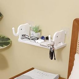 QXORE Bathroom Organiser Shelf for Wall Mounted Accessories,Plastic Bathroom Self Adhesive Shelves Without Drilling with Hanging Shelves- White (Elephant Shelf)-image-112