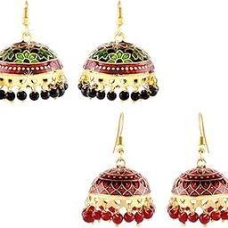 Earrings for Women & Girls Traditional Multicolor Meenakari Jhumka | Gold Plated Set Earring | Dome Shaped Jhumka Earring Combo | Accessories Jewellery | Birthday & Anniversary Gift-image-38