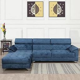 Blisscraft Avika 4 Seater Fabric RHS L Shape Sofa Set (Blue)-image-53