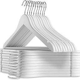 GRACIOUS MART Premium Wooden Hangers - Pack of 36 -360-Degree Rotatable Hook - Durable & Slim - Shoulder Grooves - Non-Slip Lightweight Hangers for Coats, Suits, Pant and Jackets - Natural Finish (White, 36)-image-3