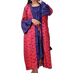 Women Exclusive Pure Cotton Two pcs Night Gown Set Sleeveless Inner with Full Sleeves Robe/Housecoat-image-74