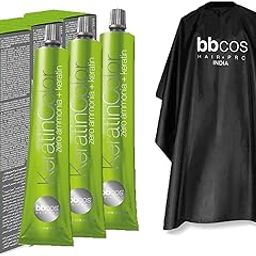 Bbcos Hair Pro KeratinColor Zero Ammonia + Keratin Permanent Hair Color Healthy And Shiny Hair Dye | 100 ml Pack of 3 Tubes With Safety Apron-image-71