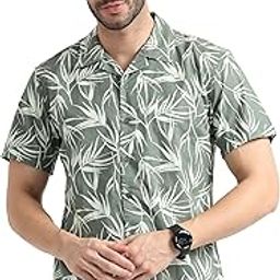 Printed Half Sleeve Shirt for Men Regular Fit Hawaiian Leafs Print Shirt Resort Collar Comfortable Casual Summer Shirt Fashionable Stylish Goa Party Beach Wear-image-16