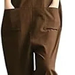 quecy Women’s Cotton Wide Leg Loose Baggy Jumpsuit Pant Brown-picture-22