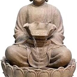 Double Lotus Buddha Water Fountain for Indoor Outdoor Home Decor Farmhouse Decor Garden Patio Deck Porch Gift Gifting with LED Lights Water Pump (43 Inch, Beige)-image-106