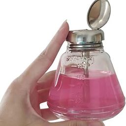 YYNGJCK 1 Pcs, 180ml/6 Oz Clear Glass Dispenser Bottle for Nail Polish and Makeup Remover, Thick Empty Lockable Push Down Alcohol Pump Sanitizer Container with Stainless Steel Cap (Metal Core)-image-5
