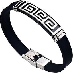 Bracelets for Men and Boys | Fashion Black Silicon Bracelet for Men | Stainless Steel Classic Retro Style Wristband Bracelet| Birthday Gift for Men & Boys Anniversary Gift for Husband-image-94