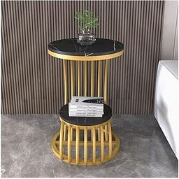 CRFTY 2-Tier Round Side Table for Living Room | Golden Metal Frame with White Marble Top | Small Sofa Side Table for Bedroom, Office, Balcony | Modern End Table with Storage Shelf (Golden & Black)-image-8