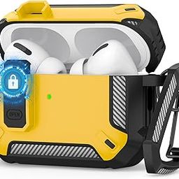 Tobfit for AirPods Pro 2nd/1st Generation Case Cover with Ear Tips & Keychain, Automatic Pop-up Full Protection Hard Protective Case with Secure Lock for Apple AirPods Pro 2, Black Yellow-image-50
