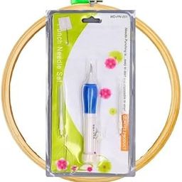 Prabhas Designs Thread Work Punch Needle Blue Color Embroidery Kit with 8 inch Embroidery Frame, Punching Needle with 3 Needle Threader & Embroidery Pen, DIY Craft Tools-28