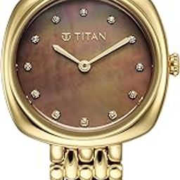 Aura Quartz Analog Brown Mother of Pearl Dial Golden Stainless Steel Strap Watch for Women-95241YM01/NT95241YM01-image-77