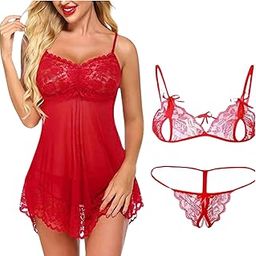 Combo Offer! Women Babydoll Nightwear Lace Bra Panty Lingerie Set-image-81