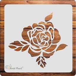 Kachi Pencil Rose Flower with Leaf Stencils, 6 x 6 Inch, Reusable for Painting, Fabric, Glass, Wall, Craft, PET Material, Farm Animal & Plant Designs, Multi-Surface Application-image-34