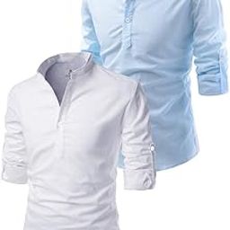 Men's Cotton Blend Fabric Full Sleeve Common White Color Combo Short Kurta-image-10