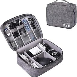WISHKEY Electronics Accessories Travel Gadget Bag, Travel Organiser for Electronic Accessories, Flexible Padded Dividers, Waterproof, Foam Padding, for Cables, Chargers, Hard Disk, Power Bank-Grey-21