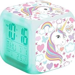 Unicorn Digital Plastic Wake Up Alarm Clock with 7 Colors Changing Light Bedside with 8 Alarm Sounds, with Date Calendar Temperature for Students/Boys/Girls, Multicolour-image-19
