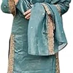 Women's Crunchy Silk Embroidery & Sequence Work Straight Kurta with Sharara & Dupatta Set-image-71