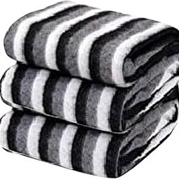 SPANGLE Striped Polar Fleece Blanket Single Bed Black & White (3 Pcs)-image-50