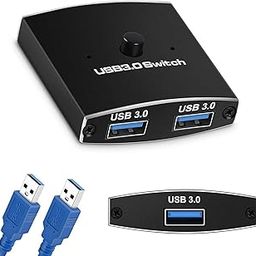 USB 3.0 Switch Selector, Bi-Directional USB Switcher 1 in 2 Out(2 in 1 Out),USB Switch 2 Computers Share 1 Device for Printer,Scanner,Keyboard, USB Sharing Switch with 2pcs A to A 3.3ft Cables-image-24