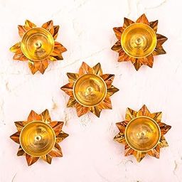 archies Diwali Gifts Diyas Diya Lotus Shape Brass Metal Diyas Tea Light Akhand Light Lamp for Gift Pooja Diya for House, Office, Mandir Set of 2 Kamal Patta Design-MT031-image-19