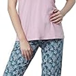 Women's Printed Cotton Blend Tshirt Capri Set - Pink, Half Sleeves, Round Neck, Knee Length - CP-200041-image-49