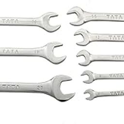 AGRICO TATA Chrome Vanadium Steel Open Jaw Spanner Set/Tool Kit Multipurpose Home Use and Professional Spanners Corrosion Resistant Chrome Plating DOE Jaw Spanners (Silver Set of 8)-92