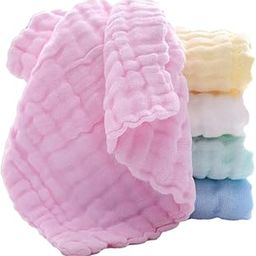 TERI BERI Muslin Cotton Face Towels for New Born Baby Extra Soft Hankies Reusable Napkins for Infants Toddlers Baby Care Soft & Absorbent - Pack of 5 (Multicolour)-1