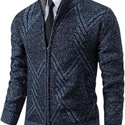 Mens Knitted Cardigans Sweater - Men'S Gray Stand Collar Zipper Cardigan Knitted Jacket, Business Padded Sweater Men'S Autumn And Winter Korean Trend Cardigan Sweater Coat-image-6