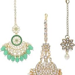 Combo of 3 Green Kundan Maangtikka For Women-ZPFK18732-5
