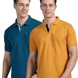 Men's Regular Fit Polo Neck Half Sleeve Solid Casual T-Shirt with Chest Pocket | Pack of 2 |-image-42