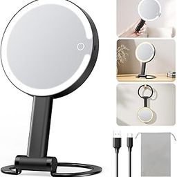 Gospire 7" Lighted Makeup Mirror with 10X Magnification,3 Colors Dimmable Lights, Black-10