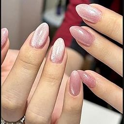 AMOK STORE Pack Of 12 Fake Nail with Glue -UV Treated Tips, Reusable Press-On Round shape Nails with cats eye effect perfect nail set (Mulberry)-image-102