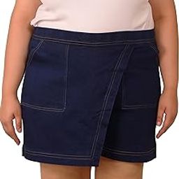 Women’s Plus Size High Rise Elasticated Waistband Knee Length Denim Cotton Skorts/Shorts (2XL to 5XL)-image-14
