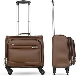NOVEX PU Brown Overnighter Laptop Trolley Bag | Polyester Cabin Luggage | Overnight Business Spinner Backpack with 4 Wheels | Lightweight Bags for Men & Women - 42cm, Pilot Trolley-4