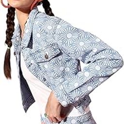Blue Floral Print Denim Jacket-image-2