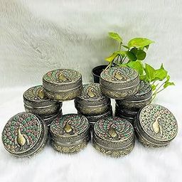 NAVRANG Stainless Steel Meenakari Container Box Chapati/Roti/Laddu/Puri Storage Box Return Gift Box, Poori Box Decorative Utensils Container (Pack of 12)-image-28