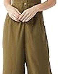 Women's Olive Green Solid Regular Length Collared Neck Sleeveless Front Pleat Wide Leg Jumpsuit-picture-4