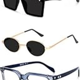 Unisex combo offer pack of 5 shades Unisex Fashion Sunglasses Set, 5 Pairs, Metal Frame, Black and Silver - Combo5-1595-image-62