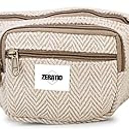ZERATIO Herringbone Pattern Fanny Pack, Travel Waist Bag with Multiple Zipper Pockets-image-4