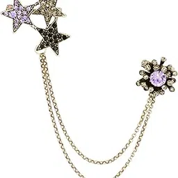 Men's & Women Suit Shirt Stud Lapel Pin Chain Tassel Brooch Pin with Crystal Chain(Purple Diamond)-image-17