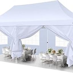 THESHELTERS - 10x20 ft Pop Up Canopy Tent, Instant Folding Portable Shelter Gazebo for Outdoor Party, Event, Wedding & Camping | Easy Installation Lawn (White with 6 Sidewalls)-picture-32