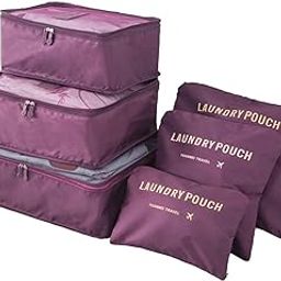 Travel Luggage Organiser, 6-in-1 Packing Cubes Set Organiser with Multi-Functional Cloth Storage Organizer Travelling Set/Suitcase Bag (Maroon)-picture-0