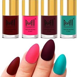 MI FASHION Velvet Matte Nail Polish Sets Long-Lasting & Waterproof 9.9ml Unique Color Red, Neon Pink, Red Wine, Sky Blue (Pack Of-4)-image-55