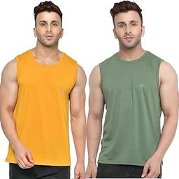 Men Cotton Gym Tank Tops Sleeveless Sports Vest Combo Pack of 2 DarkGreen Mustard XXL-image-57