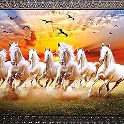 PARI ARTS Beautiful Wall Painting 7 Seven Vastu Running Horses Art |Hotels Synthetic Solid Wooden Frame Size 56cm x 70cm prhk0121-image-13