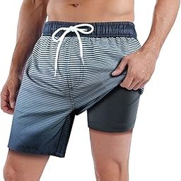 Mens Swim Trunks with Compression Lined 7'' Swim Shorts Quick Dry Swimwear Boardshorts with Boxer Brief Liner-image-30