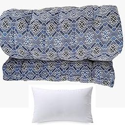 HB Msala Quilt Mattress | Gadda Medium Firm Soft Cotton Mattress | Cotton Tufted Soft Rui Gadda (Blue Embroidery Star, 30 x 72 Inches (2.5x6 Ft) with one Pillow)-image-51