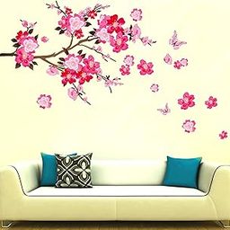 Pink Branch Floral Vinyl Wall Sticker (114 X 66 cm, Multicolor)-image-47