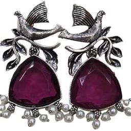 Oxidised Silver Stud Earrings Tops for Women and Girls-image-87